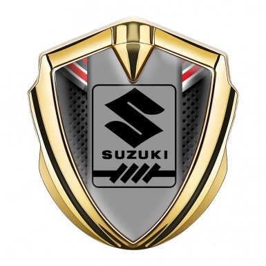 Suzuki Emblem Metal Badge Gold Dark Grate Black Gearshift Logo