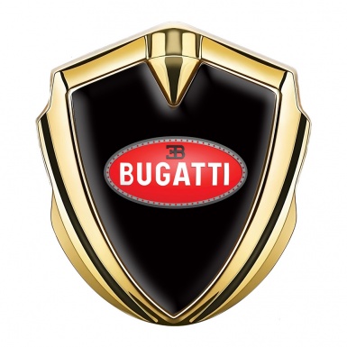 Bugatti 3d Emblem Badge Gold Black Base Red Oval Logo Design
