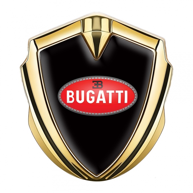 Bugatti 3d Emblem Badge Gold Black Base Red Oval Logo Design