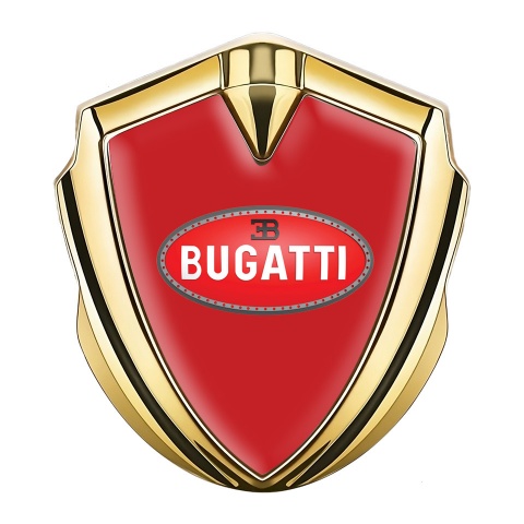 Bugatti Silicon Emblem Badge Gold Crimson Base Red Oval Logo Design