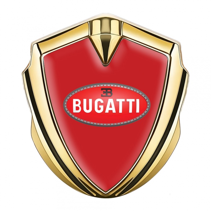 Bugatti Silicon Emblem Badge Gold Crimson Base Red Oval Logo Design