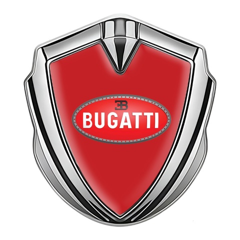 Bugatti Silicon Emblem Badge Silver Crimson Base Red Oval Logo Design