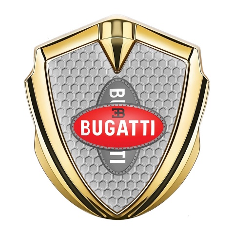 Bugatti Metal Domed Emblem Gold Honeycomb Crossed Logo Edition