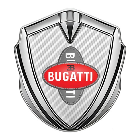 Bugatti Badge Self Adhesive Silver White Carbon Crossed Logo Motif