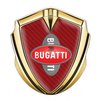 Bugatti Emblem Badge Self Adhesive Gold Red Carbon Crossed Logo