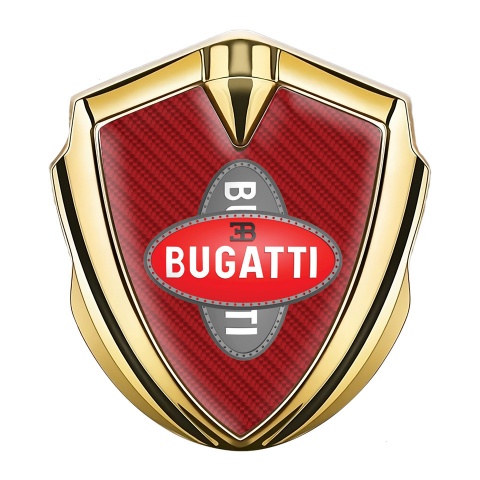 Bugatti Emblem Badge Self Adhesive Gold Red Carbon Crossed Logo