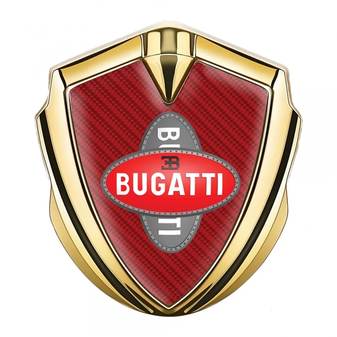 Bugatti Emblem Badge Self Adhesive Gold Red Carbon Crossed Logo