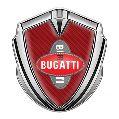 Bugatti Emblem Badge Self Adhesive Silver Red Carbon Crossed Logo