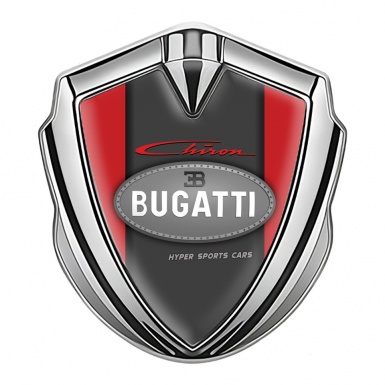 Bugatti Chiron Metal Emblem Badge Silver Red Frame Classic Logo