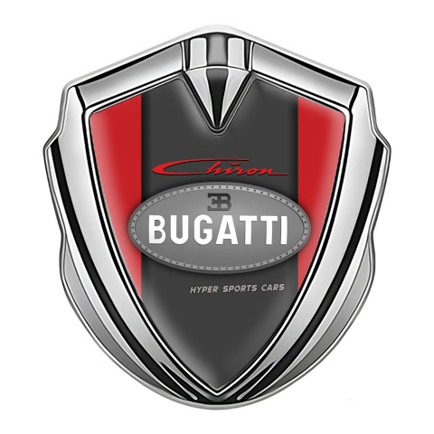 Bugatti Chiron Metal Emblem Badge Silver Red Frame Classic Logo