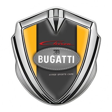 Bugatti Chiron Domed Emblem Badge Silver Yellow Frame Classic Logo