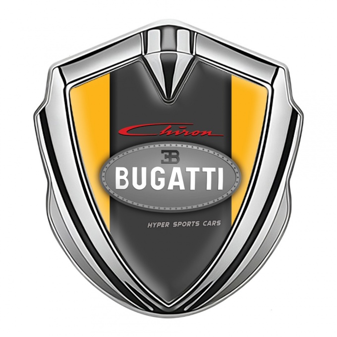 Bugatti Chiron Domed Emblem Badge Silver Yellow Frame Classic Logo
