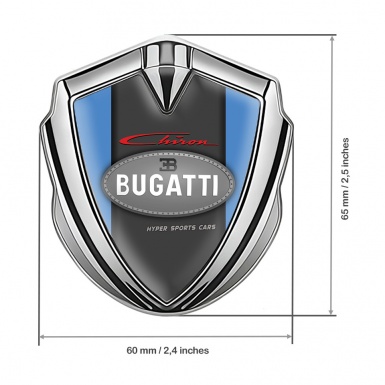 Bugatti Chiron Emblem Metal Badge Silver Glacial Blue Classic Logo