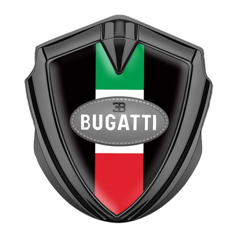 Bugatti Emblem Fender Badge Graphite Black Base Italian Flag Edition