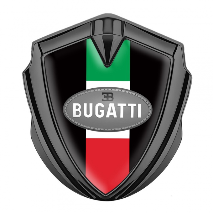 Bugatti Emblem Fender Badge Graphite Black Base Italian Flag Edition