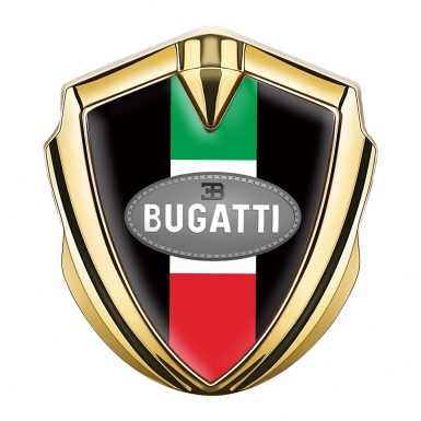 Bugatti Emblem Fender Badge Gold Black Base Italian Flag Edition