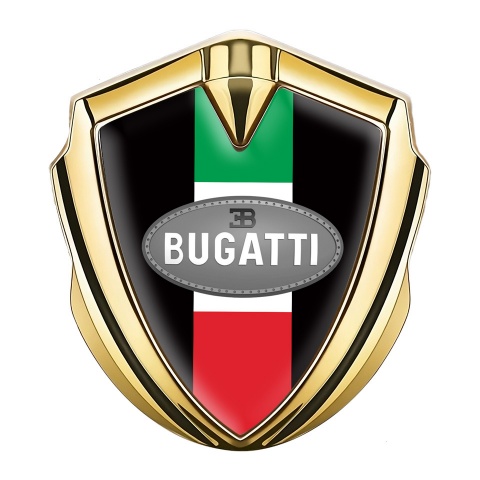 Bugatti Emblem Fender Badge Gold Black Base Italian Flag Edition
