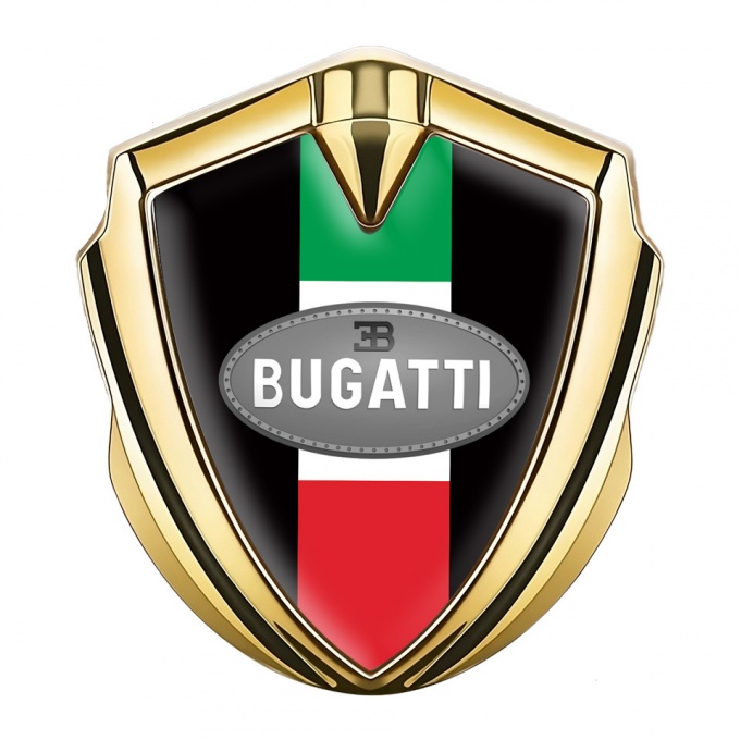 Bugatti Emblem Fender Badge Gold Black Base Italian Flag Edition