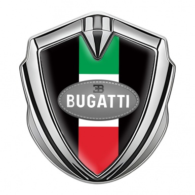 Bugatti Emblem Fender Badge Silver Black Base Italian Flag Edition