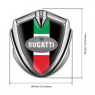Bugatti Emblem Fender Badge Silver Black Base Italian Flag Edition