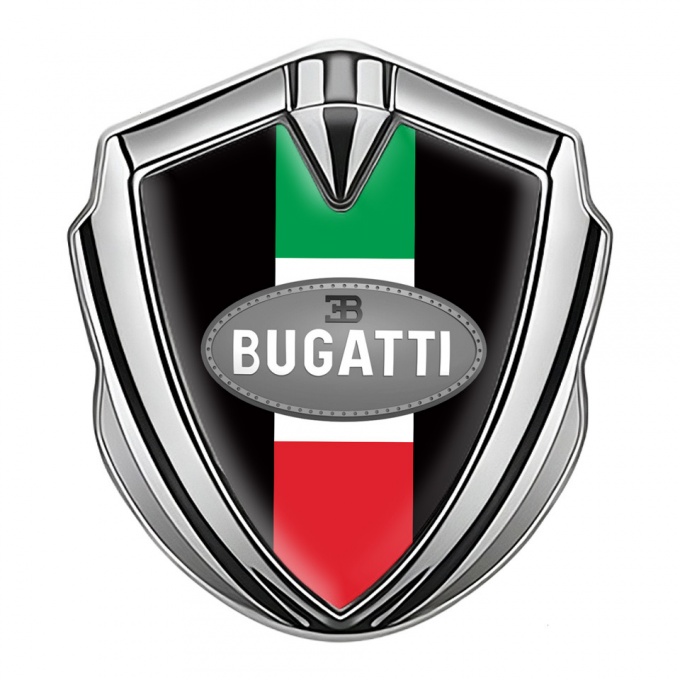 Bugatti Emblem Fender Badge Silver Black Base Italian Flag Edition