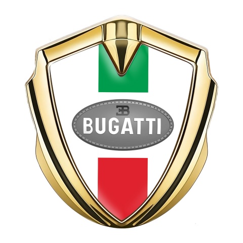 Bugatti Metal Emblem Self Adhesive Gold White Base Italian Flag Edition