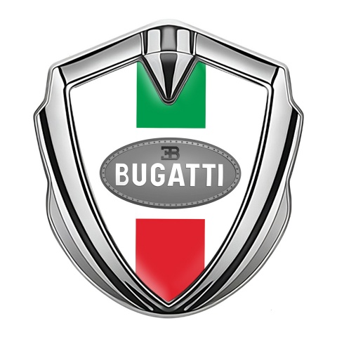Bugatti Metal Emblem Self Adhesive Silver White Base Italian Flag Edition