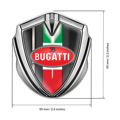 Bugatti Fender Emblem Badge Silver White Stripe Italian Flag Edition