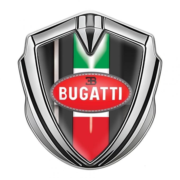 Bugatti Fender Emblem Badge Silver White Stripe Italian Flag Edition