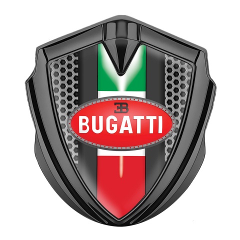 Bugatti Emblem Trunk Badge Graphite Hexagon Frame Italian Flag Design