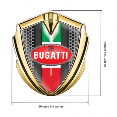 Bugatti Emblem Trunk Badge Gold Hexagon Frame Italian Flag Design