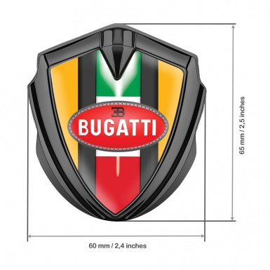 Bugatti Metal Emblem Badge Graphite Yellow Base Italian Flag Edition