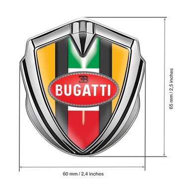 Bugatti Metal Emblem Badge Silver Yellow Base Italian Flag Edition