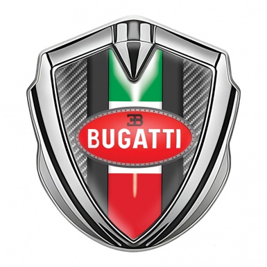 Bugatti Domed Emblem Badge Silver Light Carbon Italian Flag Edition