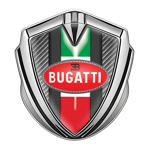 Bugatti Domed Emblem Badge Silver Light Carbon Italian Flag Edition