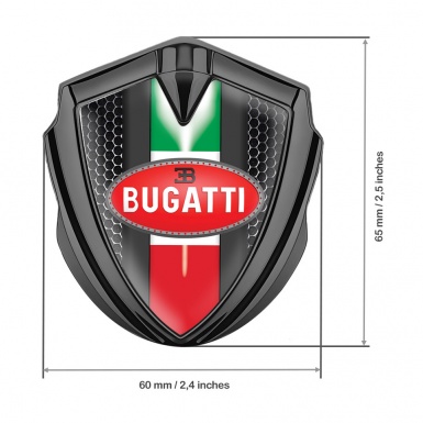 Bugatti Emblem Ornament Badge Graphite Metal Grate Italian Flag Edition
