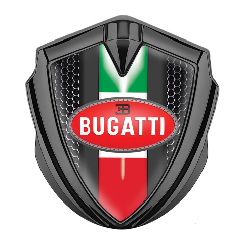 Bugatti Emblem Ornament Badge Graphite Metal Grate Italian Flag Edition