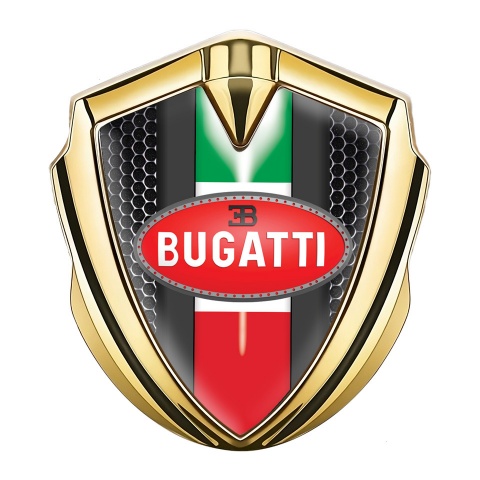 Bugatti Emblem Ornament Badge Gold Metal Grate Italian Flag Edition