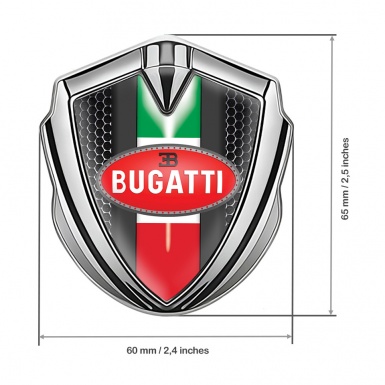 Bugatti Emblem Ornament Badge Silver Metal Grate Italian Flag Edition