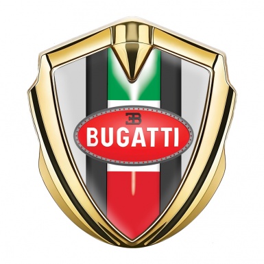 Bugatti Emblem Metal Badge Gold Moon Grey Italian Flag Edition