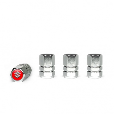 Suzuki Tyre Valve Caps Chrome 4 pcs Red