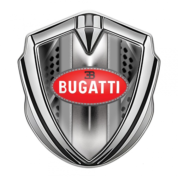 Bugatti Metal Domed Emblem Silver Iron Effect Classic Oval Logo Design