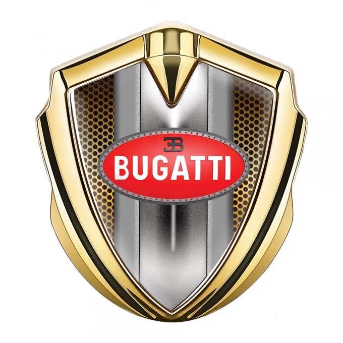 Bugatti Emblem Badge Self Adhesive Gold Orange Grate Italian Motif