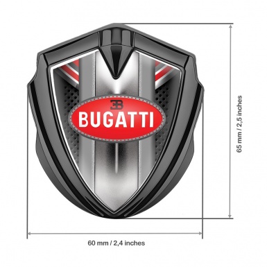 Bugatti Emblem Metal Badge Graphite Red Fragments Perforated Frame