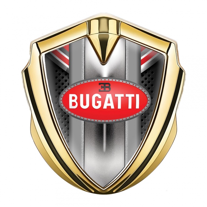 Bugatti Emblem Metal Badge Gold Red Fragments Perforated Frame
