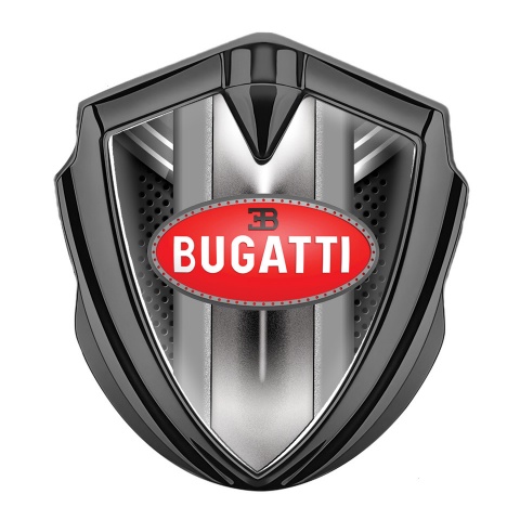 Bugatti 3d Emblem Badge Graphite Grey Fragments Perforated Frame