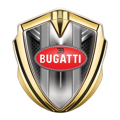 Bugatti 3d Emblem Badge Gold Grey Fragments Perforated Frame