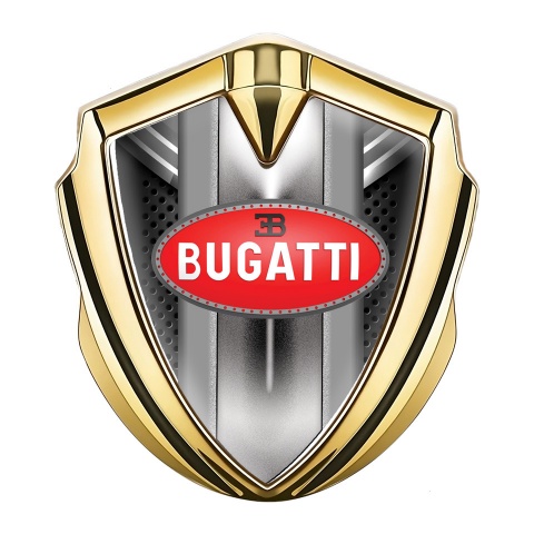 Bugatti 3d Emblem Badge Gold Grey Fragments Perforated Frame