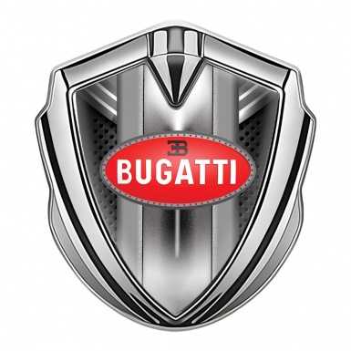 Bugatti 3d Emblem Badge Silver Grey Fragments Perforated Frame