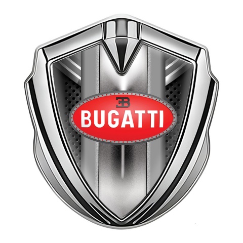 Bugatti 3d Emblem Badge Silver Grey Fragments Perforated Frame